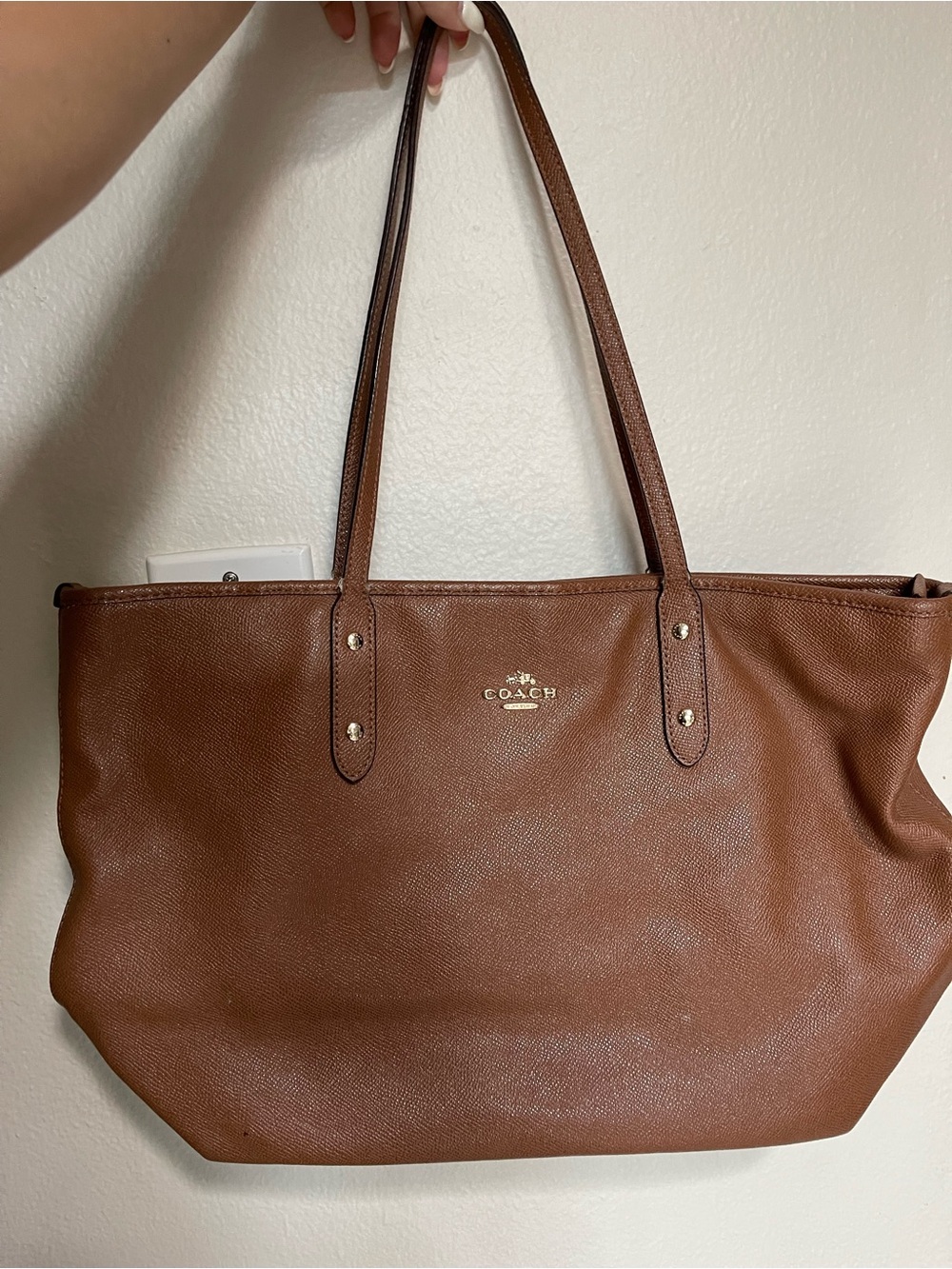 Coach Brown Pebbled Leather Tote with Gold Logo